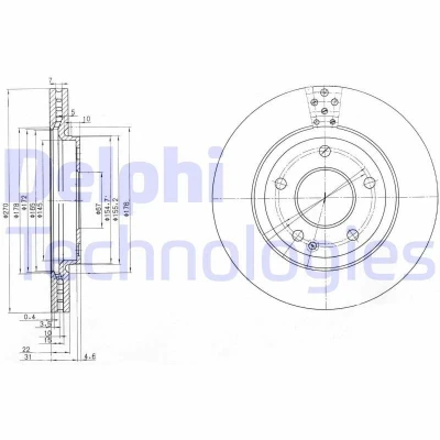 Imagen de DELPHI BG3709 Disco de freno 270 22 5 ventilado aceitado sin procesar cojinete rueda, anillo sensor ABS MERCEDES BENZ: Vaneo