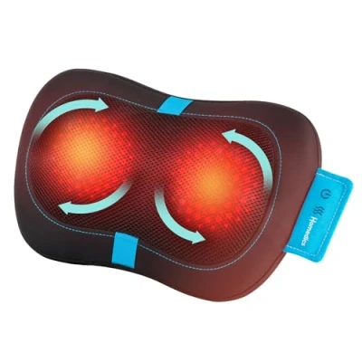 Imagen de HoMedics Cojín de Masaje Portátil Shiatsu con Calor Masajeador Muscular Profundo para la Espalda Baja, Cuello y Hombros 4 Nodos Rotativos, 2 Direcciones, Almohadilla Calefaccionada