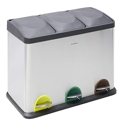 Imagen de Arregui Step Bin CR705 45L Cubo de Basura y Reciclaje Acero Inoxidable con Pedal 3x15L (45L) Cubos Cocina Papelera para Casa Oficina