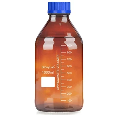 Imagen de stonylab Almacenamiento Botella Tener GL45 Tornillo Sombrero, 1000 ml Ámbar Vidrio Graduación Circular para Laboratorio Reactivos Azul Sombrero