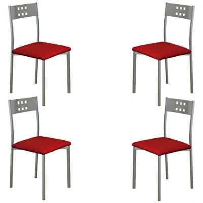Imagen de MOMMA HOME Set 4 Sillas Modelo Xara Color Plata/Rojo Material Metal/Ecopiel Medidas 41 x 47 86 cm