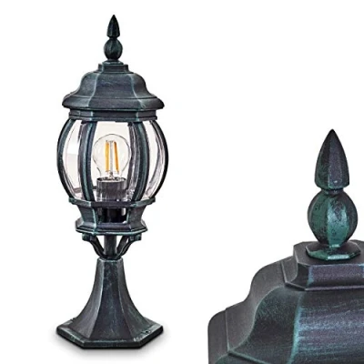Imagen de lámpara de exterior Lentua, con base aspecto antiguo,aluminio fundido en negro/verde discos plástico,luz camino 50 cm, jardín vintage,casquillo E27,IP44, in bombilla(s)