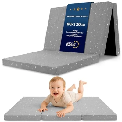Imagen de Totsy Baby Colchón Plegable colchon Cuna 120 x 60 cm con Funda de Viaje Transpirable Galaxy