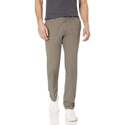 Imagen de Amazon Essentials Pantalón Chino sin Pinzas Antiarrugas de Ajuste Entallado Hombre, Gris Topo, 40W / 32L