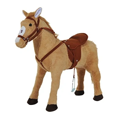 Imagen de HOMCOM Caballo de Juguete para Niños +3 Años con Sonidos y Estructura Metal Carga 60kg 85x28x60 cm Beige