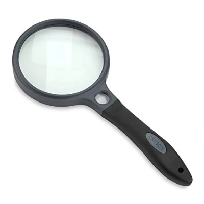 Imagen de Carson SureGrip Lupa con Mango de Goma, Lente Vidrio 2x y Spot 10x