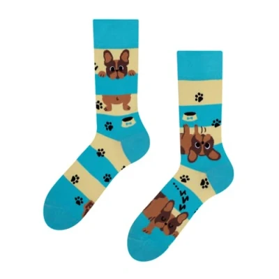 Imagen de Dedoles Calcetines Unisex Hombre Mujer y Niños Algodón muchos diseños divertidos diferente izquierda derecha, color: Azul, diseño: Perros rayas, tamaño: 35 38