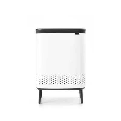 Imagen de Brabantia Cubo Para la colada Bo Hi 2 x 45 L Cesto ropa sucia compartimentos Tapa Quick Drop Funda de algodón extraíble Portátil e higiénico dormitorio o baño Blanco