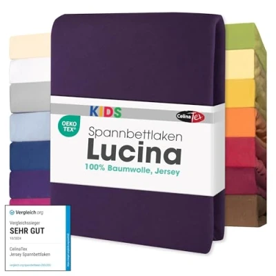 Imagen de CelinaTex Lucina bebés niños sábanas Ajustables Camas para bebé algodón 3er Set 60x120 70x140 cm Morado