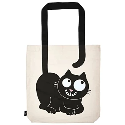 Imagen de moses. Ed the Cat Shopper Carry Me Bolsa de tela 100% algodón para la compra, oficina o universidad, Natural, Negro, 39 x 42 cm, Contemporáneo