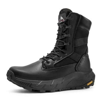 Imagen de NORTIV 8 Botas de trabajo militares tácticas transpirables para hombre, con cremallera lateral, cuero, ligeras, senderismo, motocicleta, combate, pulgadas, Recon, Negro , 45 EU
