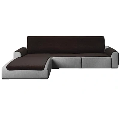 Imagen de GFD Cubre Sofa Chaise Long, Funda para Sofá Longue L Ajustable, Forros Sofás Antideslizante, Fundas Acolchado, Protector Duradero Perros Gatos Mascotas (Izquierda, Café)