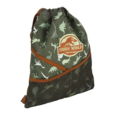 Imagen de CERDÁ LIFE&#039;S LITTLE MOMENTS Mochila Estilo Saco de Jurassic Parkcon Bolsillo Frontal Malla Elástica y Apertura Ajustable Línea Exploradora Licencia Oficial Universal Studios, Verde