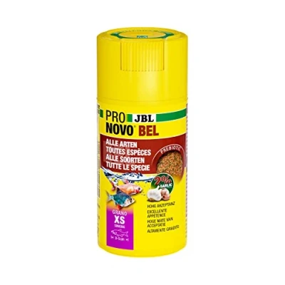 Imagen de JBL PRONOVO BEL Grano, alimento Principal para Todos los Peces de Acuario 3 5 cm, granulado Peces, dosificador Click, Talla XS, 100 ml