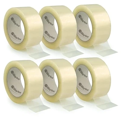Imagen de Waytex 930709 Cinta adhesiva de embalaje transparente, silencioso, polipropileno, grosor 28 micras, ancho 50 mm, longitud 66 m, paquete 6 rollos