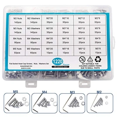 Imagen de Homtone 1220pcs M2 M3 M4 M5 Tornillos de Cabeza Hexagonal Acero Inoxidable 304, Juego y Tuercas con Tuerca Allen Tornillos, Llaves Hexagonales (Cabeza plana)