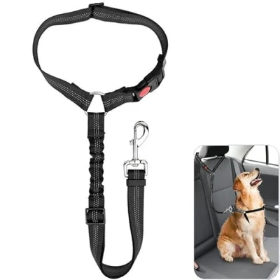 Imagen de Frogetu Cinturón de Seguridad Coche para Perros, Cinturon Perro Coche,Cinturón Perro,Correas Ajustables el Reposacabezas del Coche, Negro