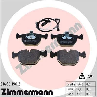 Imagen de ZIMMERMANN 21486.190.2 Juego de pastillas freno con contacto avisador desgaste Foto correspondiente a la entrega BMW: 5 Berlina, X5, Touring