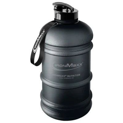 Imagen de IronMaxx Water Gallon Matt Deep Black 2200ml Botella de agua 2,2 L sin BPA/DEHP Tapa hermética y escala graduada Color según modelo Ideal para deporte, gimnasio, oficina uso diario