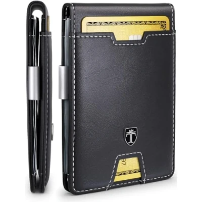 Imagen de TRAVANDO Cartera con Pinza para Billetes London Bloqueo RFID Seguridad Tarjetero Hombre Slim Billetero pequeña de Viaje Protege Tarjetas crédito (Negro y Blanco)