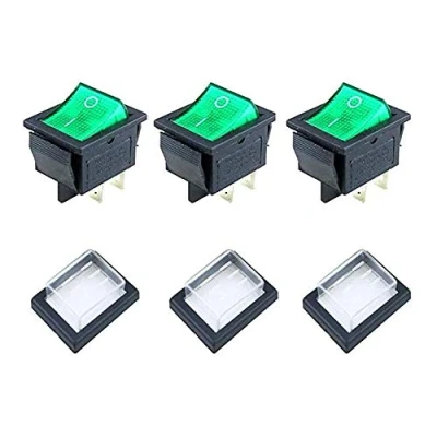 Imagen de JINXM 3 Piezas Mini Interruptores Basculantes de Boton Impermeable Interruptor Basculante 4 Pines 2 Posiciones ON OFF 16A/250V 20A/125V Spst para Auto Vehiculo Barco Verde