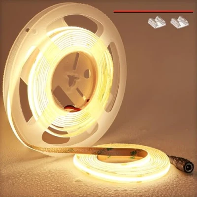 Imagen de TOPAI Tira LED COB 24V Blanco Cálido 3000K 5M Impermeable IP65 Exterior CRI&gt;93 480LED/M Alta Luminosidad Adhesivas Cortable Flexible para Cocina, Dormitorio, Baño, iluminación DIY