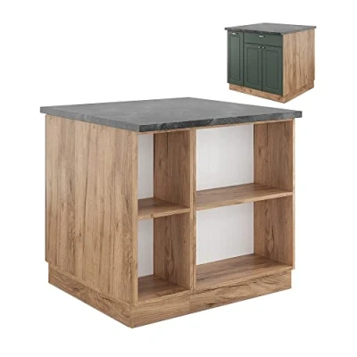 Imagen de Vicco Isla de Cocina Fame Line, Green Gold Country/Gold Power Roble, 90 cm con cajón, sin encimera