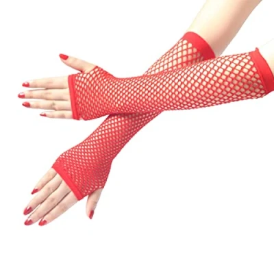 Imagen de SamHeng guantes largos de rejilla, Negro calentadores brazos sin dedos, malla para disfraces, accesorio punk disfraces mujeres y niñas, suministros fiestas nocturnas