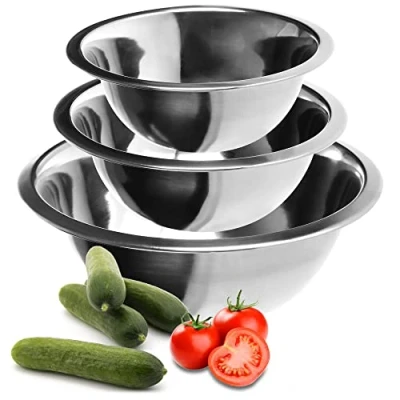Imagen de COM FOUR® Juego de cuencos 3 piezas acero inoxidable Ensaladera en tamaños Cuenco para hornear, servir y picar (3 Ø 18/20/24 cm)