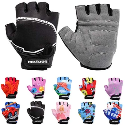 Imagen de meteor Guantes de Ciclismo niñas y niños Bicicleta para Infantil MTB BMX Carretera Montaña sin Dedos con una Almohadilla Gel (XS 6 6,5cm, Racing)