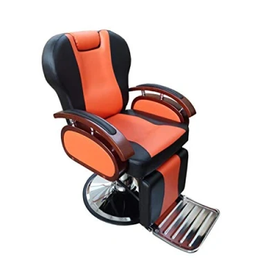 Imagen de Sillón Barbero hidráulico con reposabrazos, reposacabezas y reposapies integrado Modelo S19 (Naranja Negro)