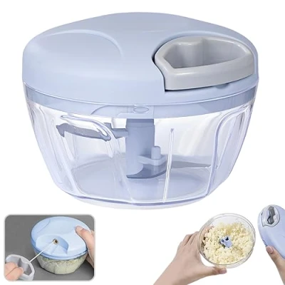 Imagen de NIUAWASA Trituradora manual de alimentos, 500 ml, picadora mano, multifunción, máquinas cocina verduras con cuchillas acero inoxidable, cortadora, molinillo dados para cebollas, nueces