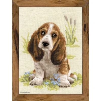 Imagen de Riolis 1578 Basset Hound Puppy Cross Stitch Kit, algodón, Multi de Color, 26 x 38 0, 1 cm