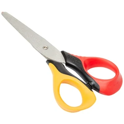 Imagen de Maped tijeras Sensoft de 13 cm, infantiles con anillos suaves y ergonomía 3D, escolares a partir 4 años, para jardín infantes primaria, color rojo amarillo