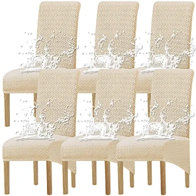 Imagen de KELUINA Spandex Elástico Jacquard Fundas de Sillas Comedor XL para El Hogar (Beige1, 6 Piezas)