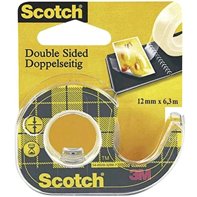 Imagen de Scotch Cinta Adhesiva de Doble Cara 1 Rollo en Dispensador Portátil, 12.7mm x 7.89m (25% GRATIS) Adhesivo Permanente por Ambas Caras Fuerte, Duradera y Segura para Fotos