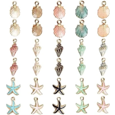 Imagen de 30 Piezas Colgante de Concha Estrella Mar, Accesorios Aleación DIY, Pendientes Collares Colgantes Accesorios, para Hacer Joyas Hechas a Mano Collares, Pulseras,