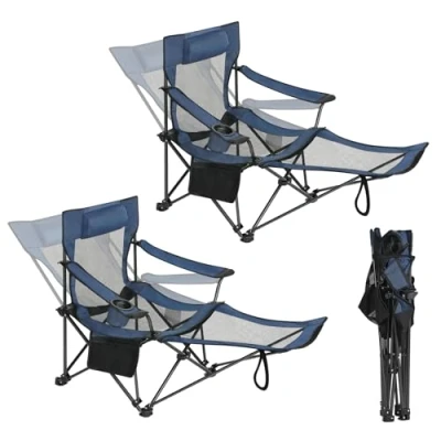 Imagen de eSituro Sillas de Camping Plegable, Juego 2, Silla Acampada Portátil, hasta 150 kg, Respaldo Ajustable, con Reposabrazos, Portatil para Pesca, Senderismo y Acampada, Azul