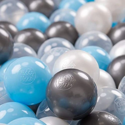 Imagen de KiddyMoon 700 ∅ 7Cm Bolas Colores De Plástico para Piscina Niños, Transparente/Plateado/Perla/Azul Celeste