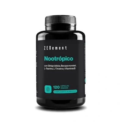 Imagen de Nootrópico Natural, 120 cápsulas Fórmula para incrementar la memoria, concentración y agilidad mental con Ginkgo Biloba, Bacopa Monnieri, Tirosina, Teanina Vitaminas Zenement