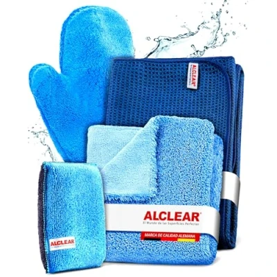 Imagen de ALCLEAR 8201000 Set de lavado profesional para el cuidado del coche,4 artículos,incluye paño microfibra secado,paño multiusos doble faz,sin cepillo llantas