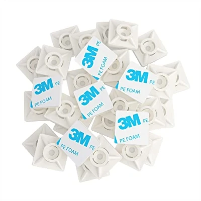 Imagen de intervisio Juego Soportes Adhesivos para Bridas de Cable 19 mm x 19mm, Clips Adhesivo las brida plastico, Base montaje sujetacables autoadhesivos cables, Blanco, 100 piezas