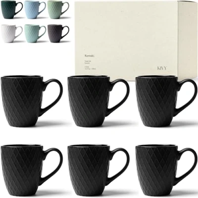 Imagen de KIVY juego de 6 tazas café grandes 400 ml, grandes, té, negras, café, cerámica, color negro