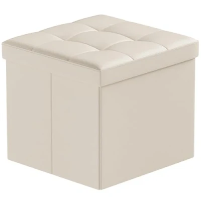 Imagen de BRIAN &amp; DANY Baúl Puff Taburete Plegable de Almacenamiento Banco Otomano Asiento, Piel sintética, 38 x cm, Beige