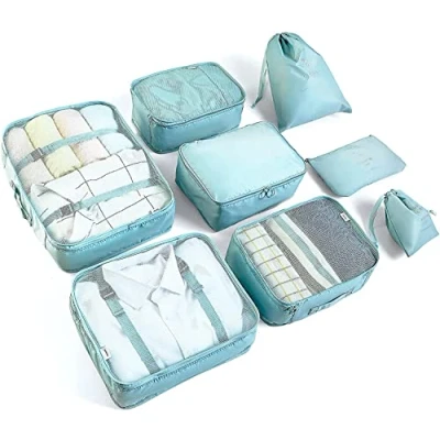 Imagen de BillyBath Juego organizador de maleta, cubos embalaje, bolsas ropa, zapatos, viaje, cubo embalaje para maletas (8 piezas, verde azulado)