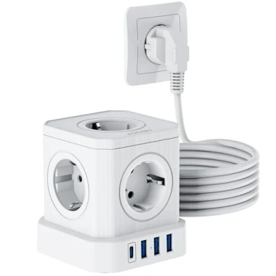 Imagen de VOOMY Regletas Enchufes 9 en 1 con 5M USB, Regleta carga rápida, Enchufe Multiple 5 CA, 3 Usb A y C (20W), Alargador interruptor, proteccion sobretension