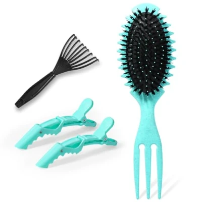 Imagen de Vinabo Peine Pelo Rizado, Cepillo Cerdas Jabali Rizado para Peinar y Dar Forma a Los Rizos, Bounce Curl Brush Todo Tipo de Cabello (Verde)