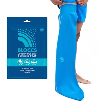 Imagen de Bloccs Funda de escayola impermeable para pierna, baño, ducha y bañera. Protector Estanco #ALL76 Pierna Larga Unisex Adulto Azul