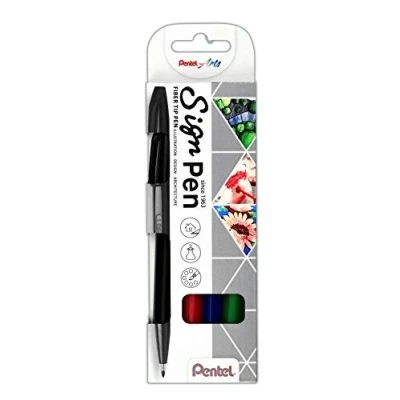 Imagen de Pentel S520 4 Bolígrafo Estuche de Rotuladores Punta Fibra y Carcasa Metal, Perfecto para Utilizar tanto en Colegios como Oficinas a Modo Escritura Original