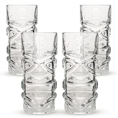 Imagen de CKB LTD juego de 4 vasos cóctel Tiki Bar, altos ideales para fiestas hawaianas a base ron, bebidas mixtas MAI Tai Long Island o cócteles zombi, transparente, 450 ml,